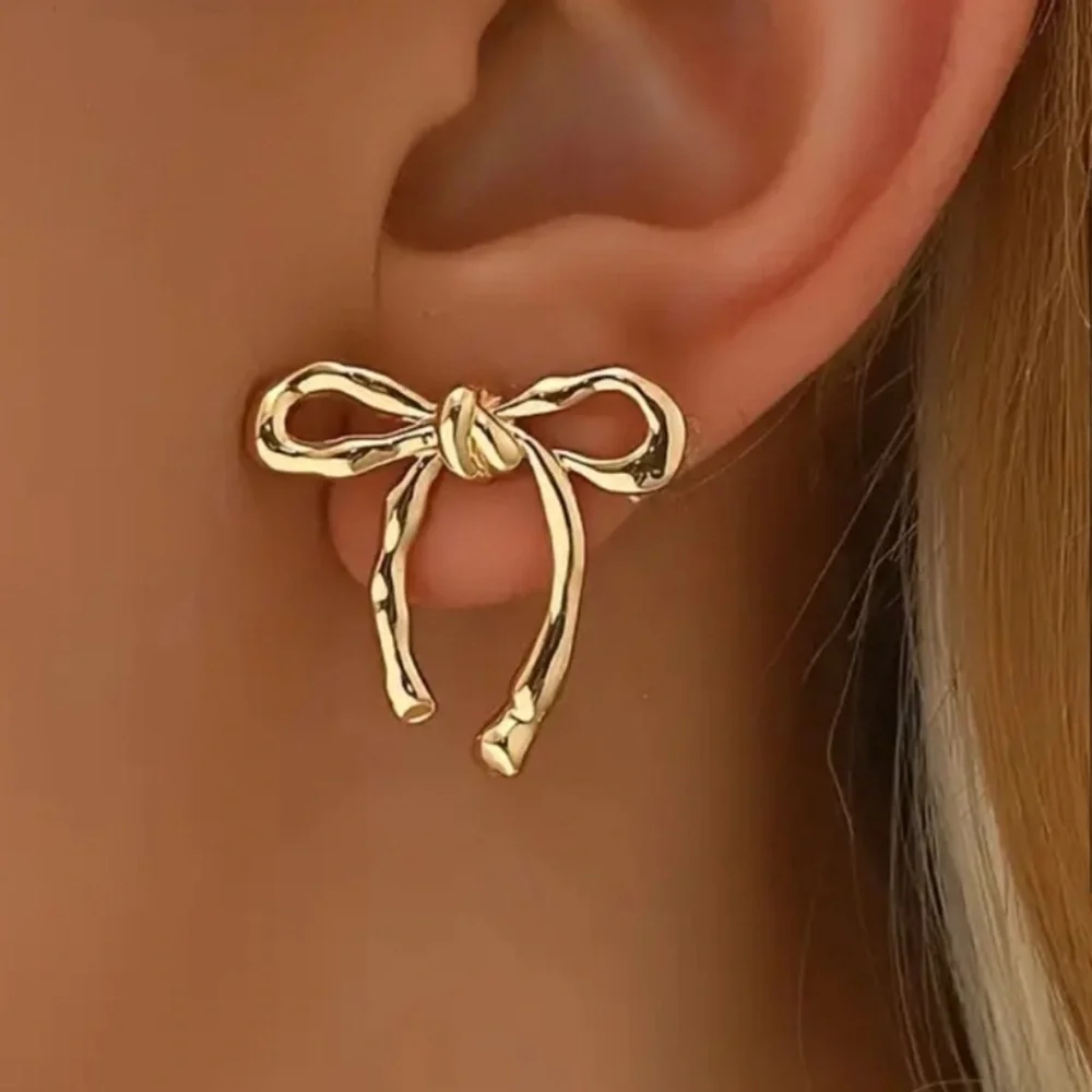 Goldtone Bow Earrings - Picture 2 of 2